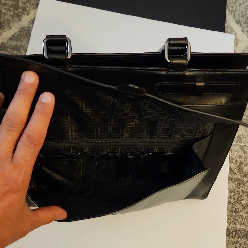 Lodis Black Leather Top-Handle Tote